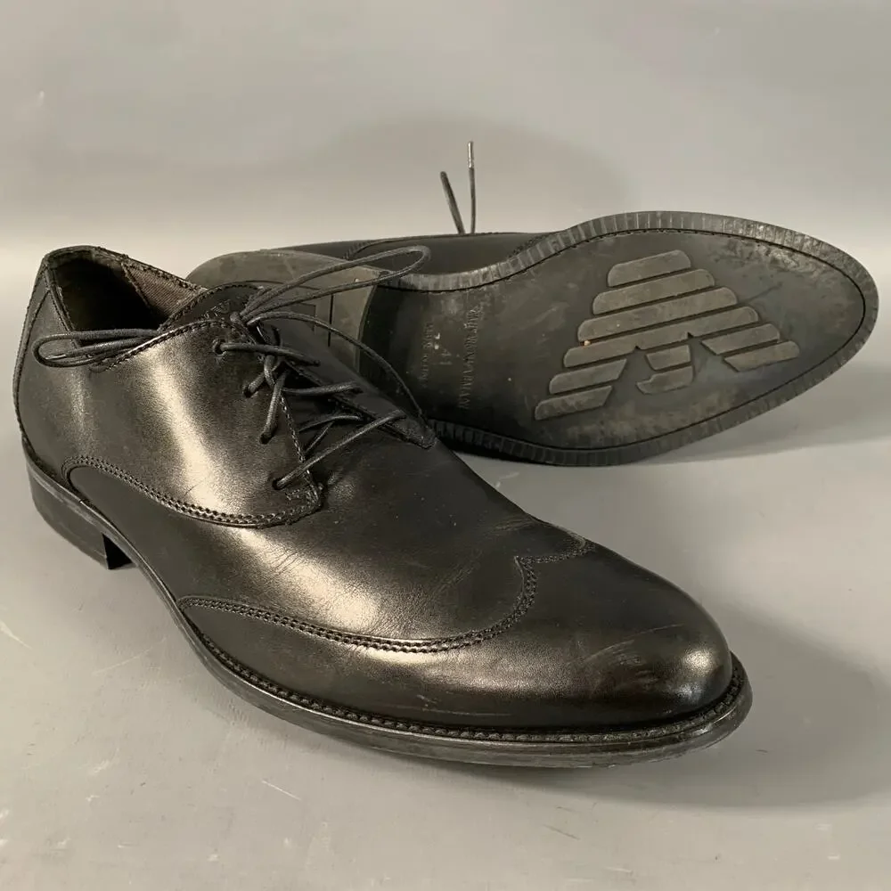 EMPORIO ARMANI Size 8 Black Leather Wingtip Lace Up Shoes